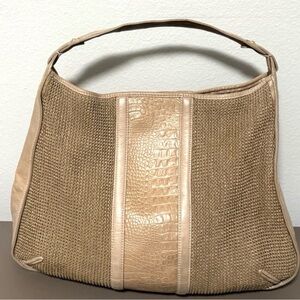 Talbots Satchel Snakeskin Leather Olefin Beige Shoulder Bag Hobo Knit